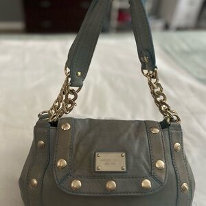 Michael Kors Lite Blue Leather Shoulder Bag with Gold Accents